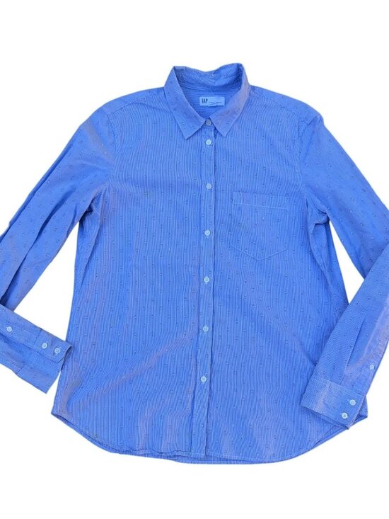 Gap Tops - GAP Fitted Boyfriend Shirt Women's LARGE Striped Blue Long Sleeve Button Up